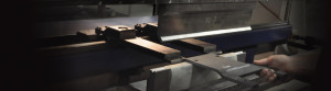 Closeup of press brake in operation
